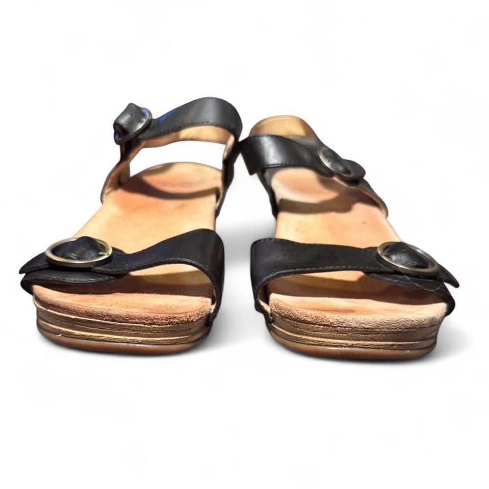 Dansko Black Leather Comfort Sandals EU 39 US 8.5 Buckle Slingback Wedge Shoes - Picture 6 of 7
